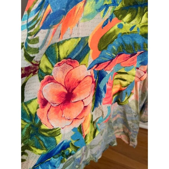 Farm Rio Dress L Orange Tropical Hi Lo Maxi One Shoulder Strap Blue Side Split G - Picture 5 of 15